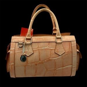 Vintage Y2K Dooney & Bourke Croc Leather Satchel Handbag Peach Charm Pockets NWT